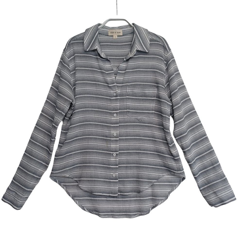 Cloth & Stone Gray White Stripe Button Front Shirt Size Small